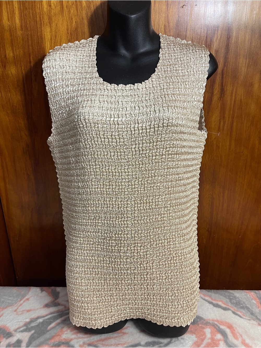 NICOLA Ruched Sleeveless Top in Light Beige 2X